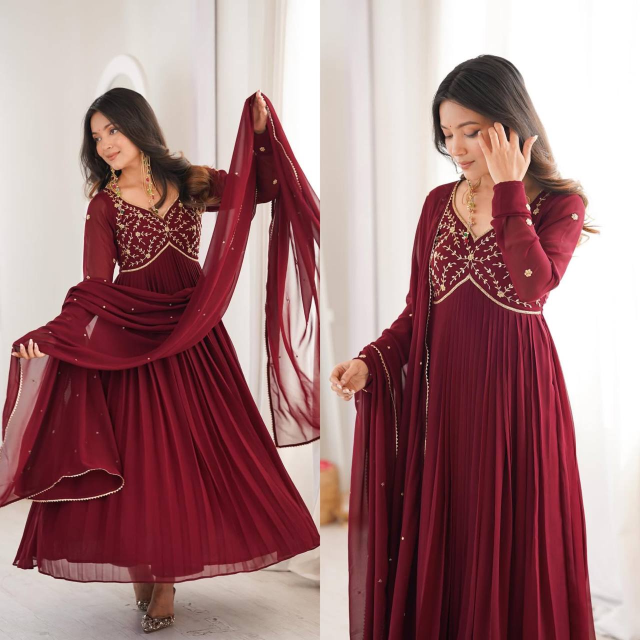 Editorial Maroon Zari Silhouette